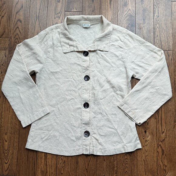 Habitat Women's Tencel Cotton Mother of Pearl Button Ivory Top Jacket Artsy Med - Picture 1 of 16